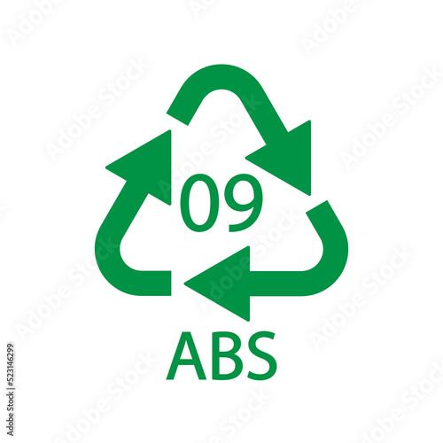 Plastic recycle symbol ABS 9 vector icon. Plastic recycling code ABS 09.