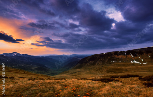 spectacular nature scenery, awesome sunset landscape, beautiful morning background in the mountains, Carpathian mountains, Ukraine, Europe