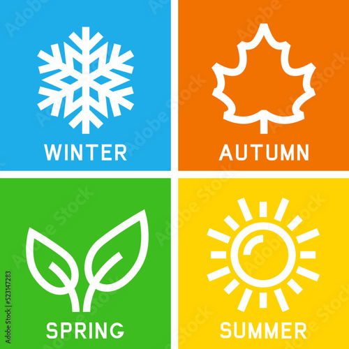Vector set of four seasons icons. Contains icons winter, spring, summer, autumn.