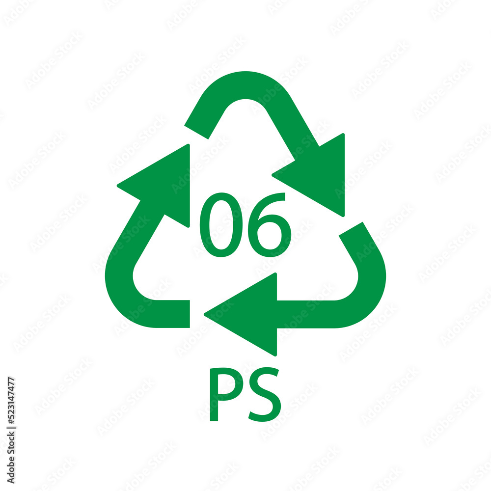 PS 06 recycling code symbol. Plastic recycling vector polystyrene sign. PS 06 recycling code symbol. Plastic recycling vector polystyrene sign.