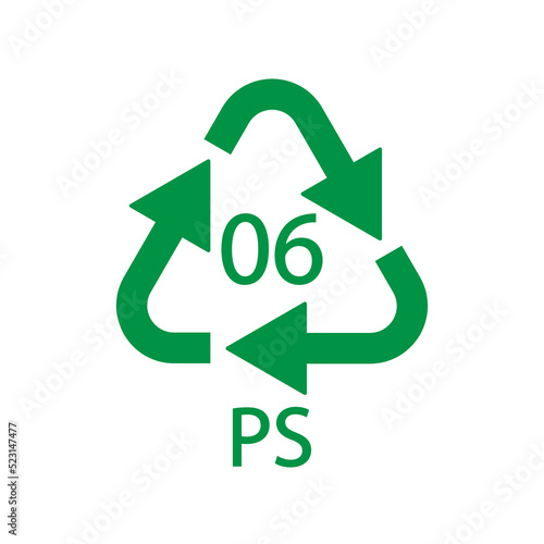 PS 06 recycling code symbol. Plastic recycling vector polystyrene sign.