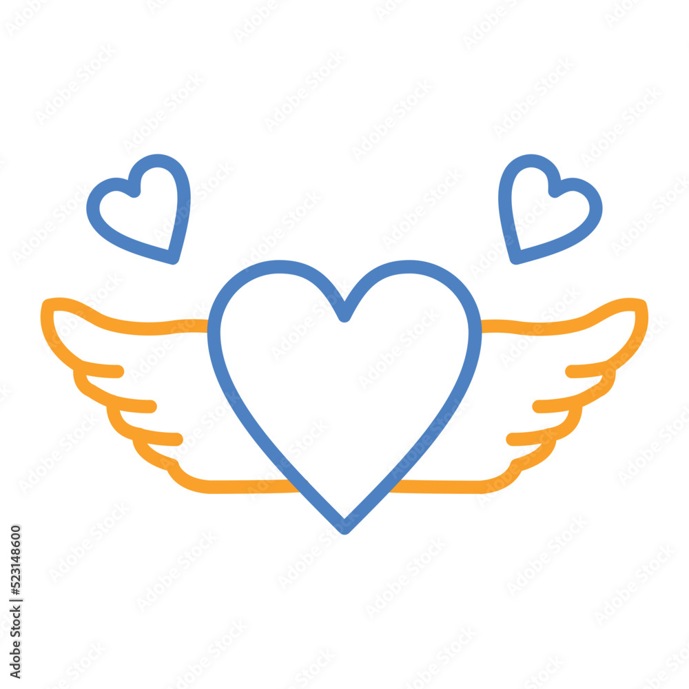 Heart Wing Blue And Orange Line Icon