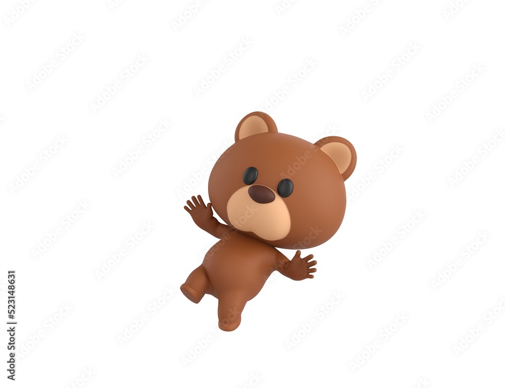 Little Bear character falling in 3d rendering. Little Bear character falling in 3d rendering.