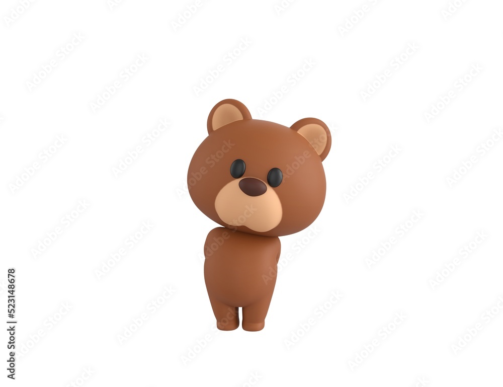 Little Bear character hides his hands behind his back in 3d rendering. Little Bear character hides his hands behind his back in 3d rendering.