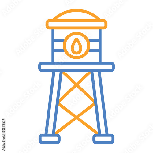 Water Tower Blue And Orange Line Icon