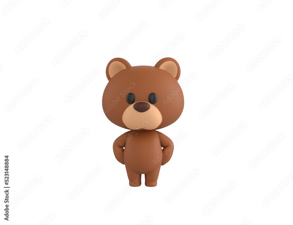 Little Bear character with hands on hip in 3d rendering. Little Bear character with hands on hip in 3d rendering.