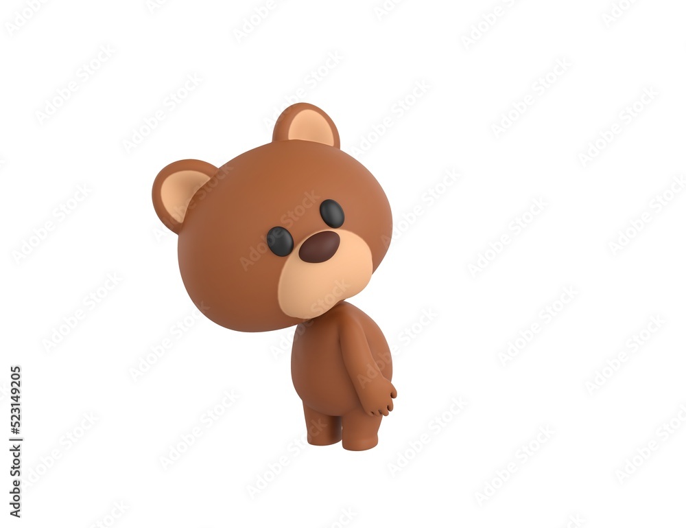 Fototapeta premium Little Bear character looking over shoulder in 3d rendering.