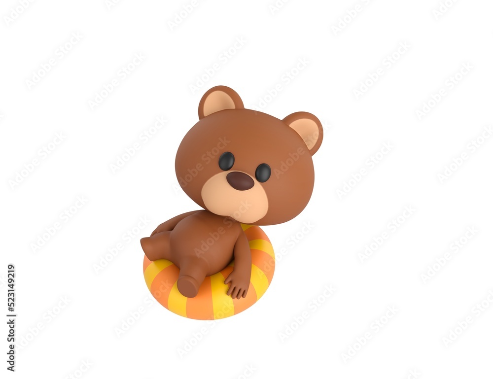 Little Bear character sitting on the inflatable ring in 3d rendering. Little Bear character sitting on the inflatable ring in 3d rendering.