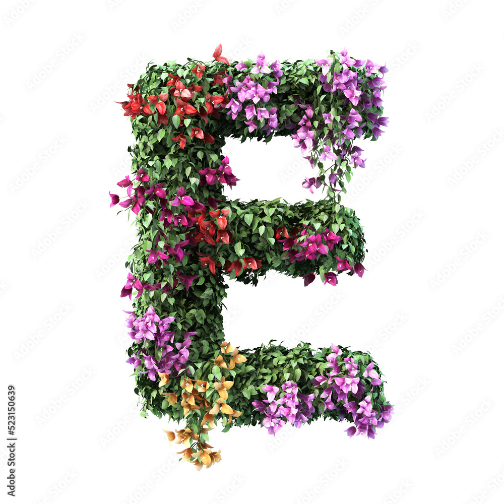 3d rendering of Bougainvillea alphabet 3d rendering of Bougainvillea alphabet