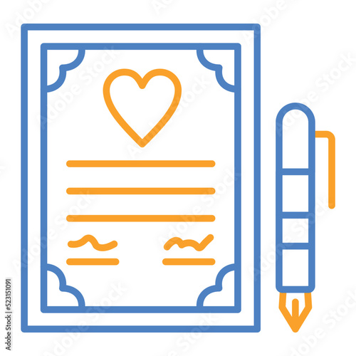 Wedding Contract Blue And Orange Line Icon