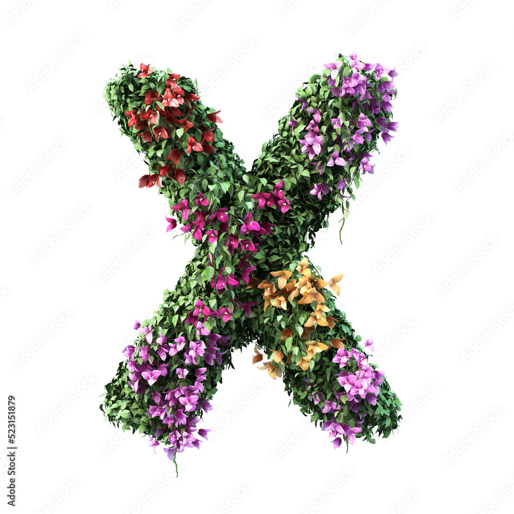3d rendering of Bougainvillea alphabet