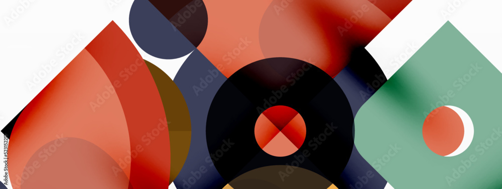 Colorful round shapes, circles and triangles background. Minimal geometric template for wallpaper, banner, presentation Colorful round shapes, circles and triangles background. Minimal geometric template for wallpaper, banner, presentation