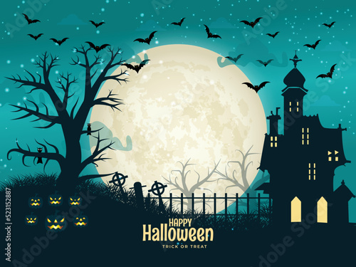 Happy Halloween cemetery design template 10