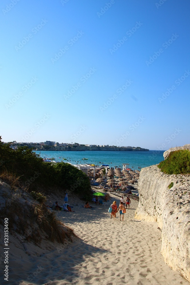 Fototapeta premium Italy, Salento: Foreshortening of Torre dell'Orso beach.