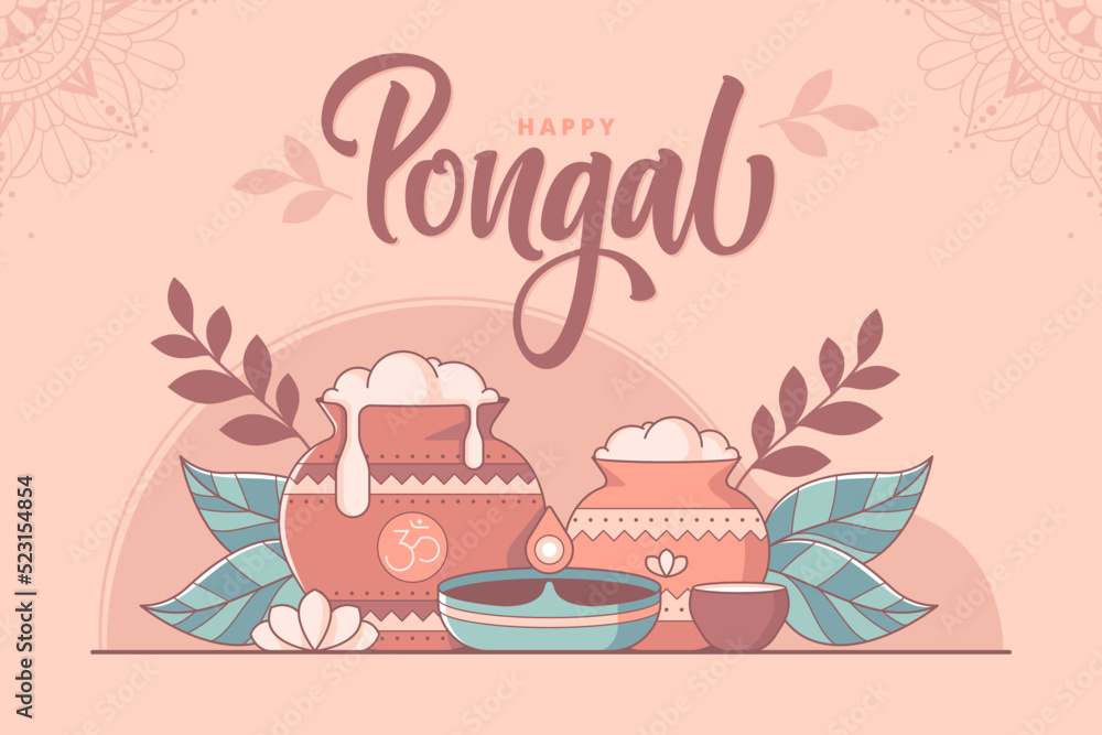 happy pongal south india festival illustration background