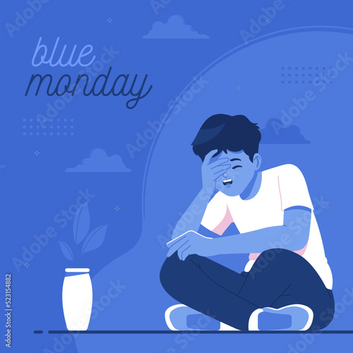 sad boy on blue monday concept illustration