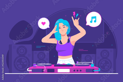 disc jockey plays music concept illustration