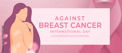 Realistic background international day against breast cancer on white square background
