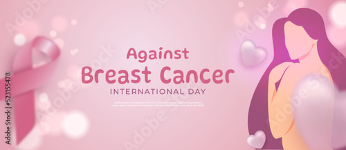 Realistic banner international day against breast cancer background