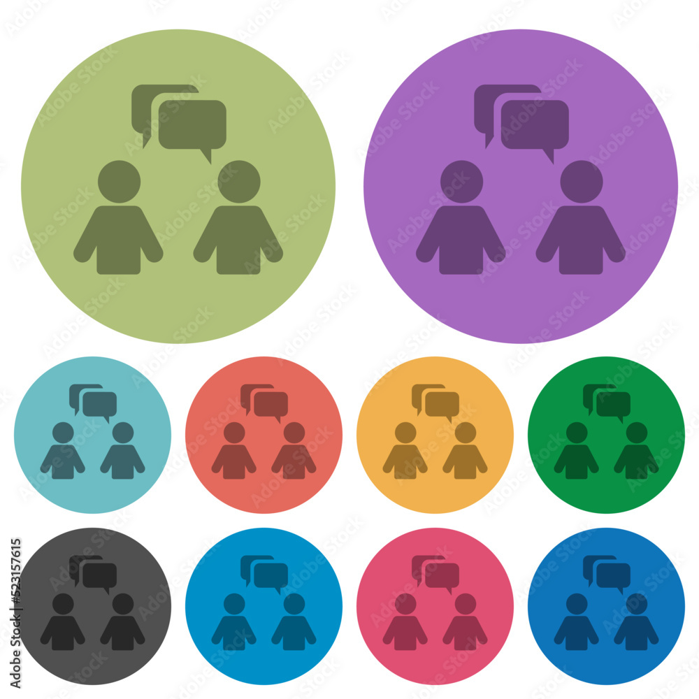 Two talking persons with rounded square bubbles solid color darker flat icons Two talking persons with rounded square bubbles solid color darker flat icons