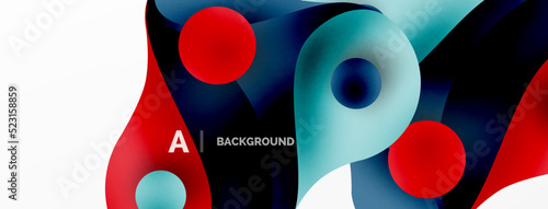 Flowing geometric shapes minimalist abstract background. Round shapes and circles. Wallpaper for concept of AI technology, blockchain, communication, 5G, science, business