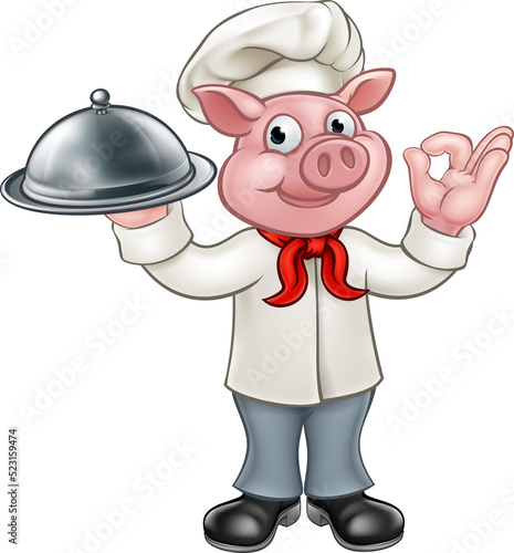 A chef pig cartoon characte...