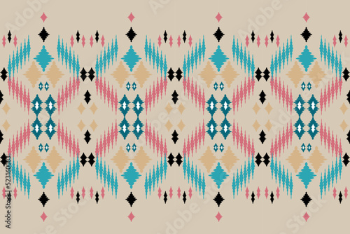 Ikat geometric folklore ornament with tribal ethnic seamless striped pattern Aztec style. oriental pattern traditional Design for background, clothing, wrapping, Batik, fabric, vector, illustration.