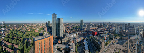 Wallpaper Mural Panoramic Manchester City Centre Drone Aerial View Above Building Work Skyline Construction Blue Sky Summer Beetham Tower Deansgate Square 2022. Torontodigital.ca