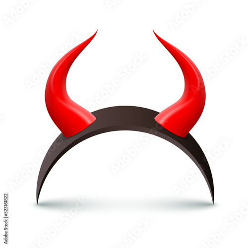 3d red devil horns on black headband, devilish scary monster decor, tiara for hair
