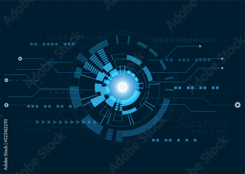 Illustration or vector of circle blue abstract engineering technology background, communication and innovation concept 
