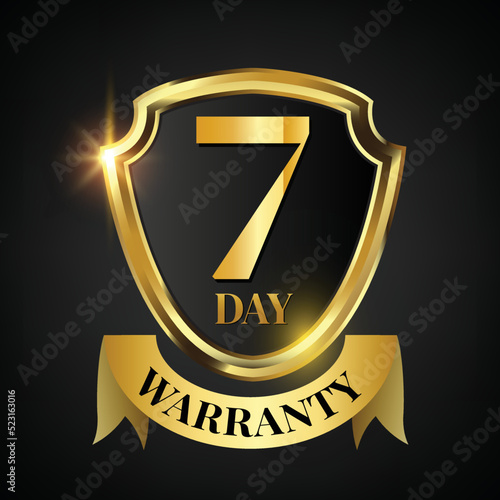 7 day warranty logo with golden shield