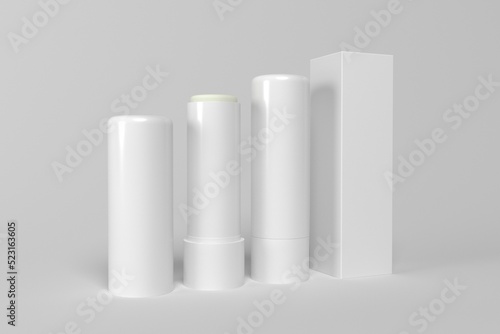 3d render mockup flying empty white packing chapstick or lip balm