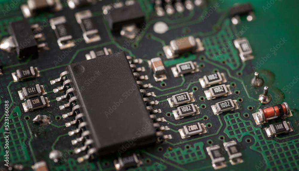 Closeup of electronic circuit board or PCB printed circuit board Closeup of electronic circuit board or PCB printed circuit board