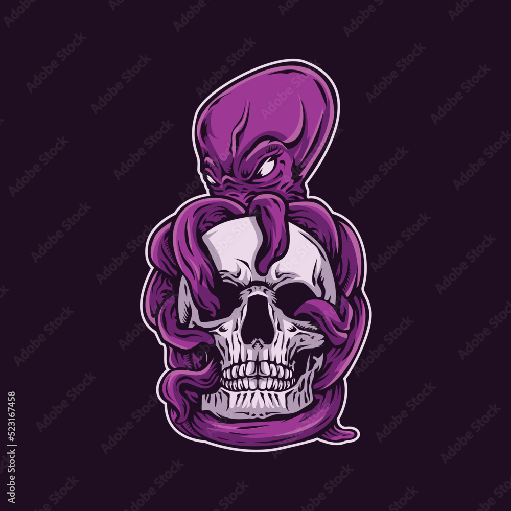Head Skull With Octopus Illustration Head Skull With Octopus Illustration