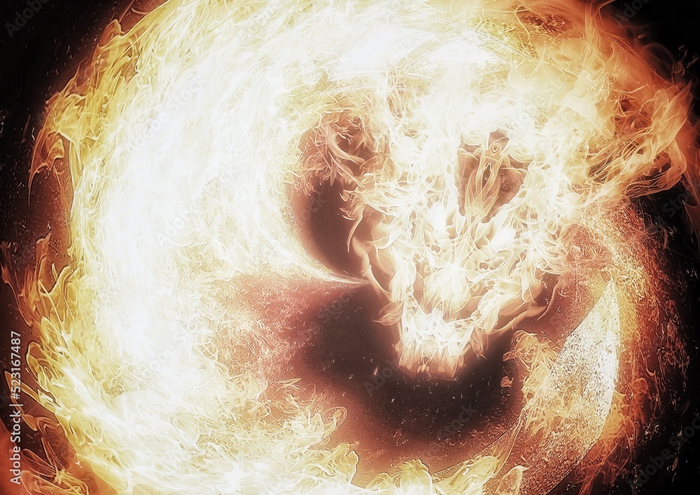 Obraz premium 暗闇に渦巻く火の龍のイラスト