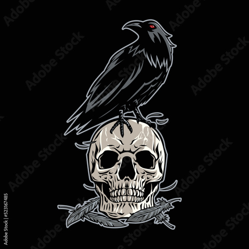 Head Skull With Black Raven Illustration
