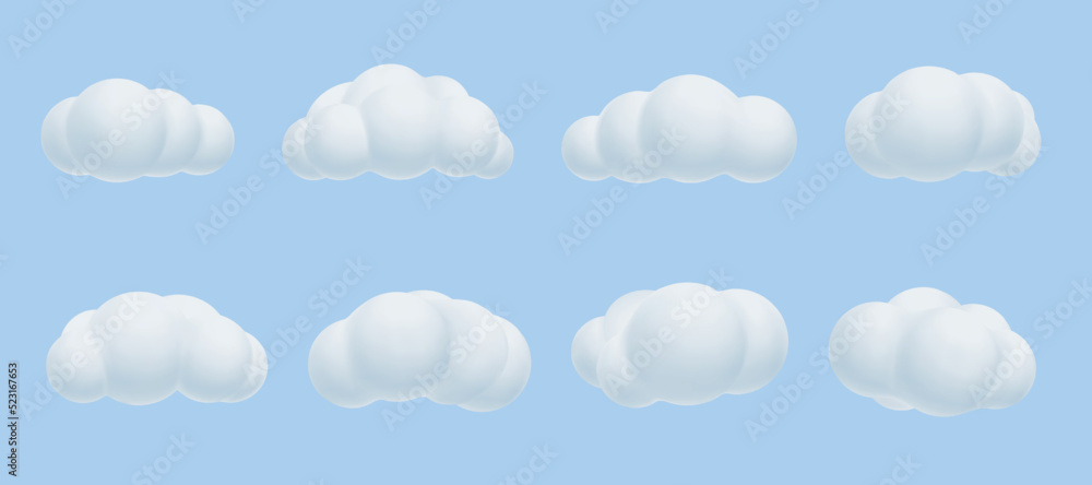 3d cloud. Cotton cute render heaven balloons in sky isolated on blue background, various forms fluffy weather elements, pure cloudscape. Cartoon graphic, decorative objects. Vector 3d shapes 3d cloud. Cotton cute render heaven balloons in sky isolated on blue background, various forms fluffy weather elements, pure cloudscape. Cartoon graphic, decorative objects. Vector 3d shapes