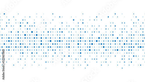 Blue abstract background of dots. Texture of random particles. Chaotic ornament, mosaic. Linear pattern of small dots. Design of banner, poster website, frame social networks. Vector illustration.