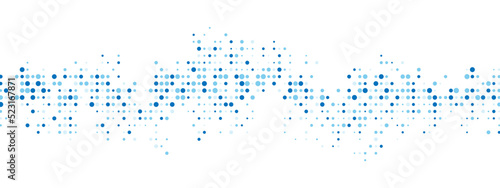 Blue abstract background of dots. Texture of random particles. Chaotic ornament, mosaic. Linear pattern of small dots. Design of banner, poster website, frame social networks. Vector illustration.