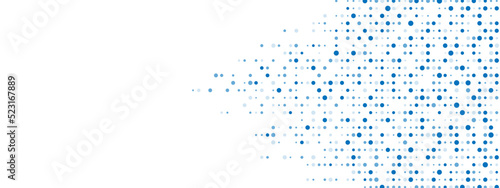 Blue abstract background of dots. Texture of random particles. Chaotic ornament, mosaic. Linear pattern of small dots. Design of banner, poster website, frame social networks. Vector illustration.