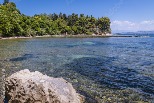 View from beach in Mon Repos park in Corfu town, Corfu Island, Greece