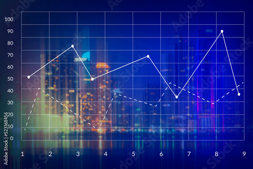 Stock charts on the background of skyscrapers. Financial system concept - stock photo