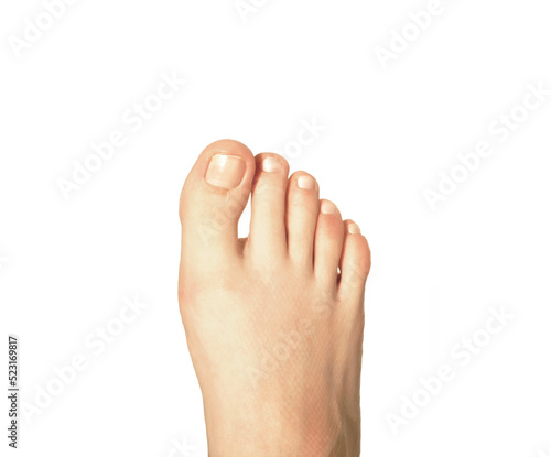 beautiful naked foot with natural nails isolated on white background