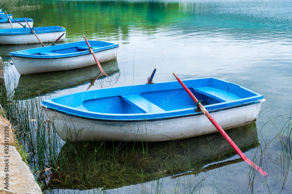 Boats in the lake of Bañolas, Catalonia, Spain