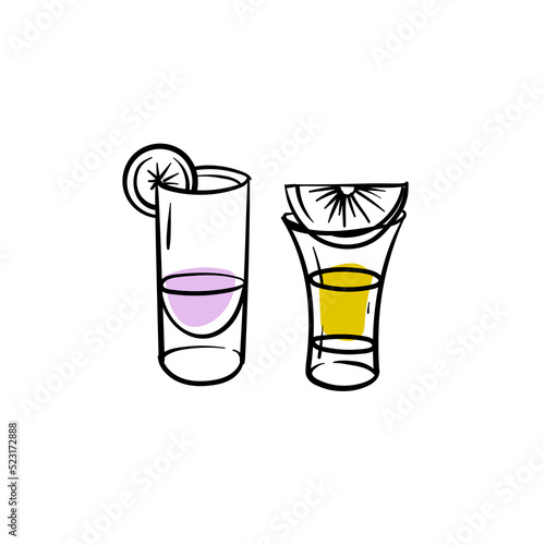 Glass containers for drinks. Illustration in doodle sketch style.