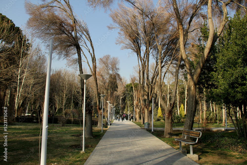 Spacious walkway at Hash Behest Garden in Isfahan, Iran. 