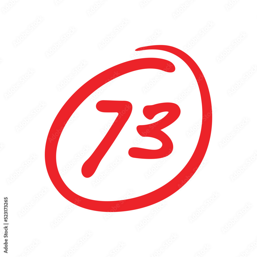 73 points grade results, seventy three points exam score, hand drawn illustration 73 points grade results, seventy three points exam score, hand drawn illustration