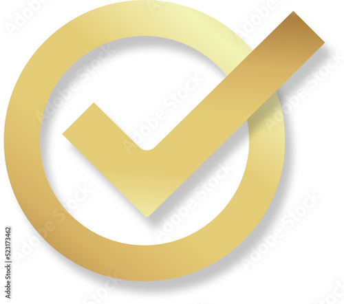Gold check mark icon with circle, tick box, check list circle frame, PNG checkbox symbol sign.