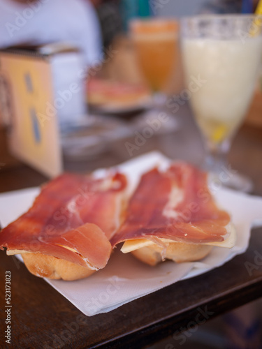 Jamon and cheese on slices of bread