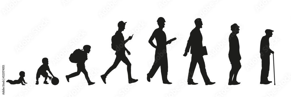 Birth to Death Silhouette Vector Illustration. Life cycle and aging process. Birth to Death Silhouette Vector Illustration. Life cycle and aging process.